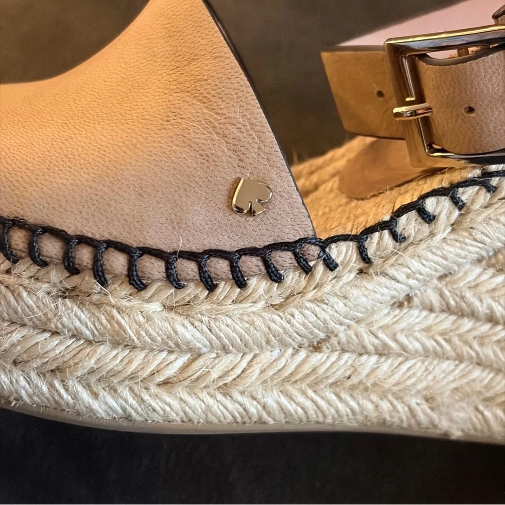Kate Spade Nude Leather Espadrille Wedge Sandals Size 5